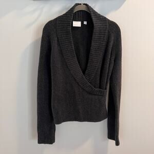 ett:twa Anthropologie Charcoal Gray Tessa Faux Wrap V-Neck Sweater Size S
